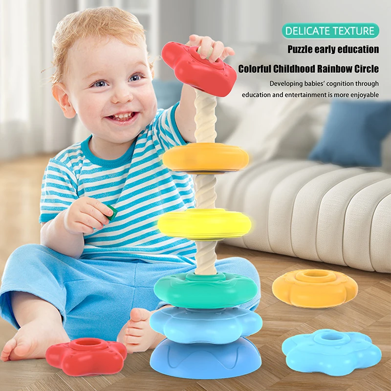 1 Set Kids Gifts Stacking Toy Spinning Rainbow Gears Toddler Montessori Educational Sensory Toys Motor Skills Stacking Tower