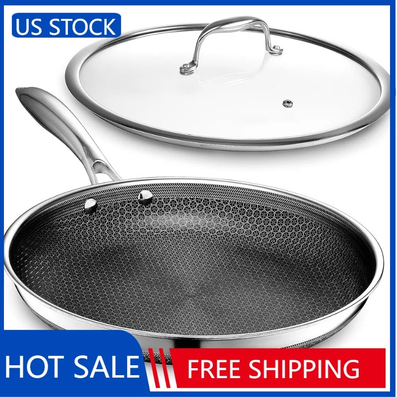 

Hybrid Nonstick 12-Inch Fry Pan with Tempered Glass Lid, Stay-Cool Handle, Dishwasher and Oven Safe, Induction Ready