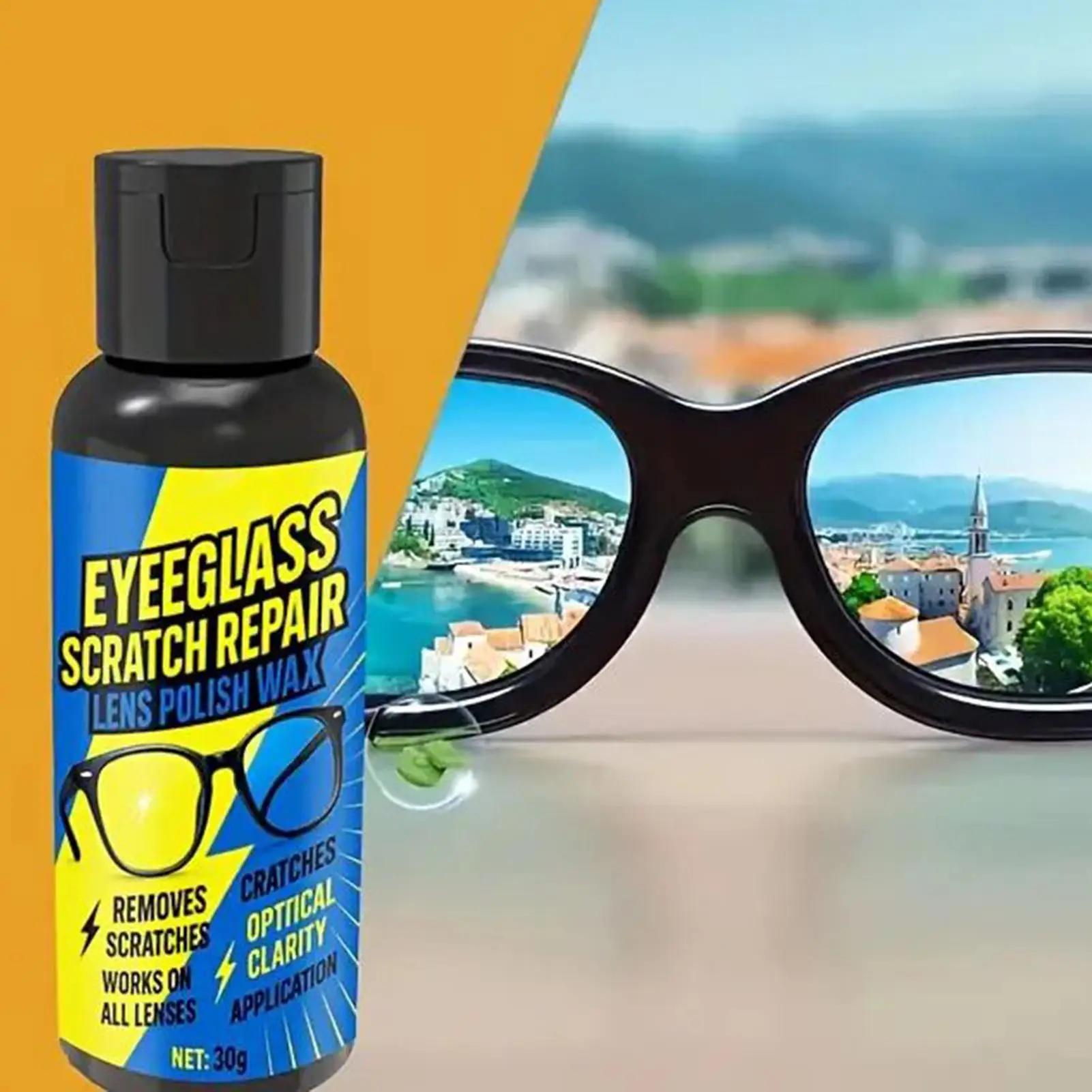 Eyeglass Scratch Repair Pastewith Sponge , Glass Lens Polishing Cream, Grinding Restoration Wax Anti-Scratch Care for Mirror