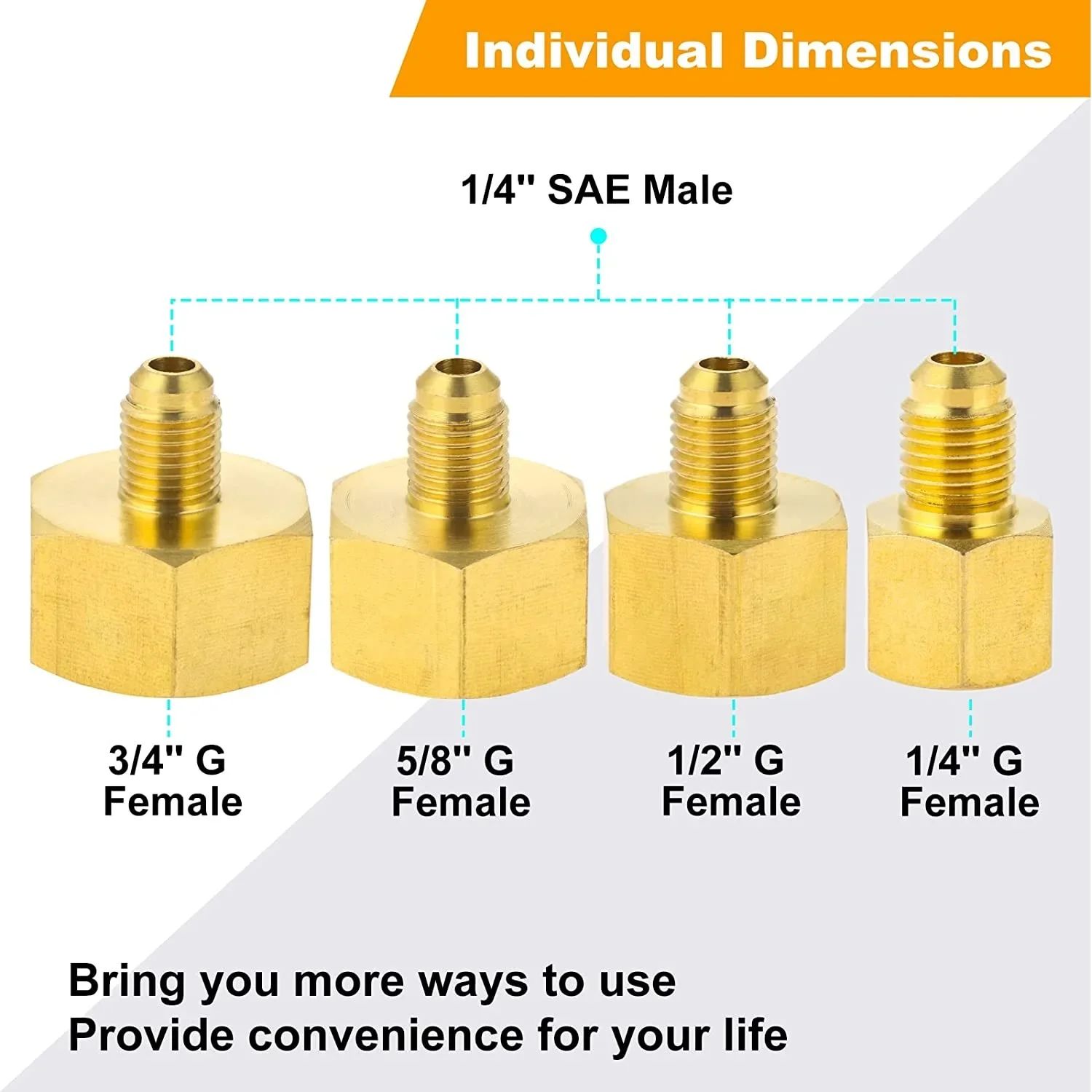 4 Buah 1/2 "1/4" 3/4 "5/8" G Thread Female Ke 1/4 "SAE Male Pipe Fitting Kuningan Mengurangi Konektor Selang Adaptor untuk Pendinginan A/C