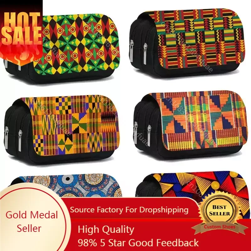 

African Print Woman Cosmetic Case Afro Pencil Bag Fashion Girls Stationary Bag School Teenager Case Supplies Pencil Box