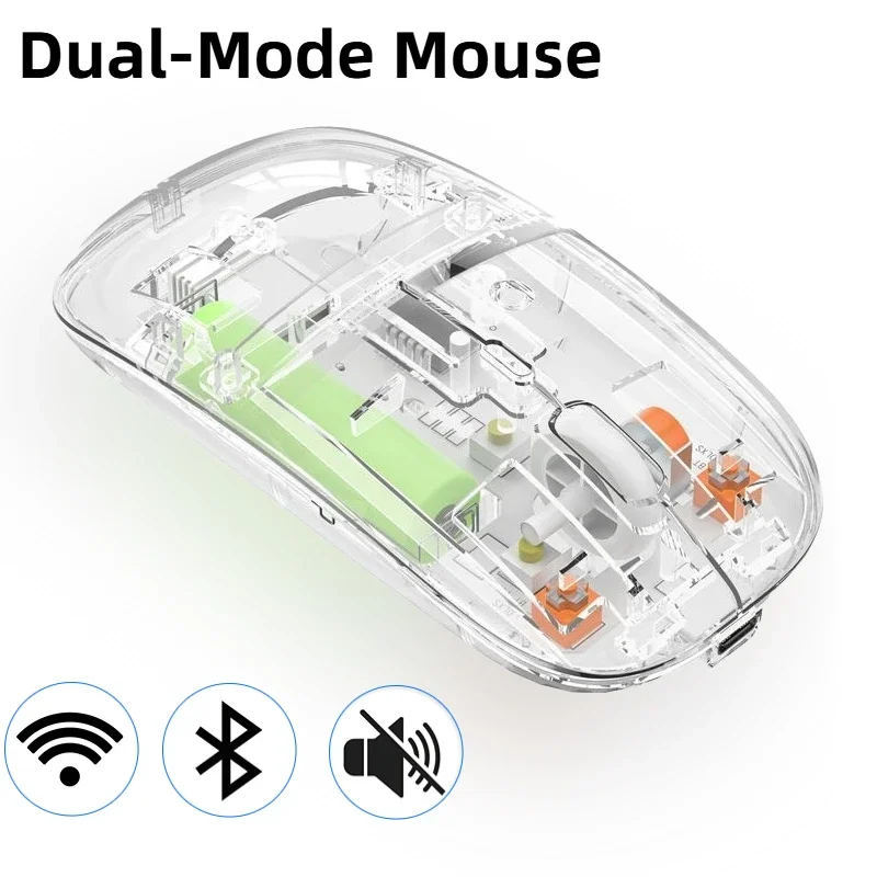

Pop Bluetooth Mouse 2.4G Wireless Mouse Dual-Mode Transparent Mouses 1600 DPI Silent Mouses Rechargeable Mice For PC Laptop Macb