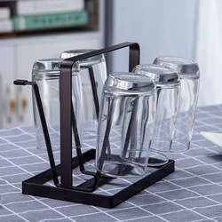 Steel Bottle Cup Hanging Drying Rack 6 Hook Organizer for Drinking Glass Containers with Protective Rubber Ends Hooks