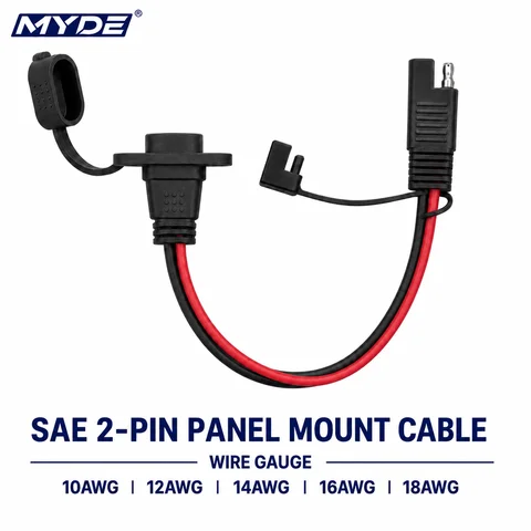 SAE 2 Pin Panel Mount Cable 10-18AWG Quick Disconnect Connector with Protective Cap for Car Motorcycle RV