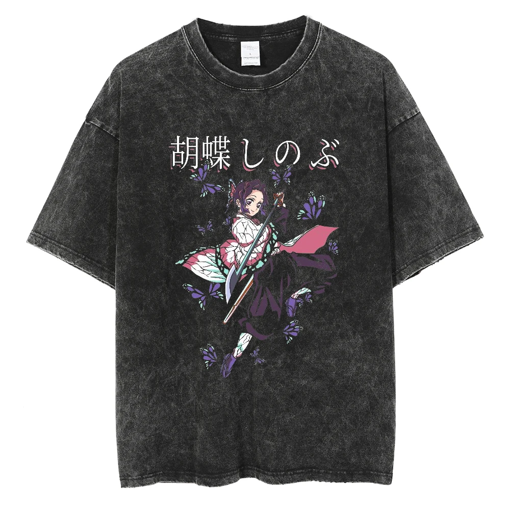 

Men Women Harajuku Anime Graphic T-shirts Streetwear Vintage Washed Cotton Oversized T Shirt Loose Short Sleeve Tees Tops Tshirt