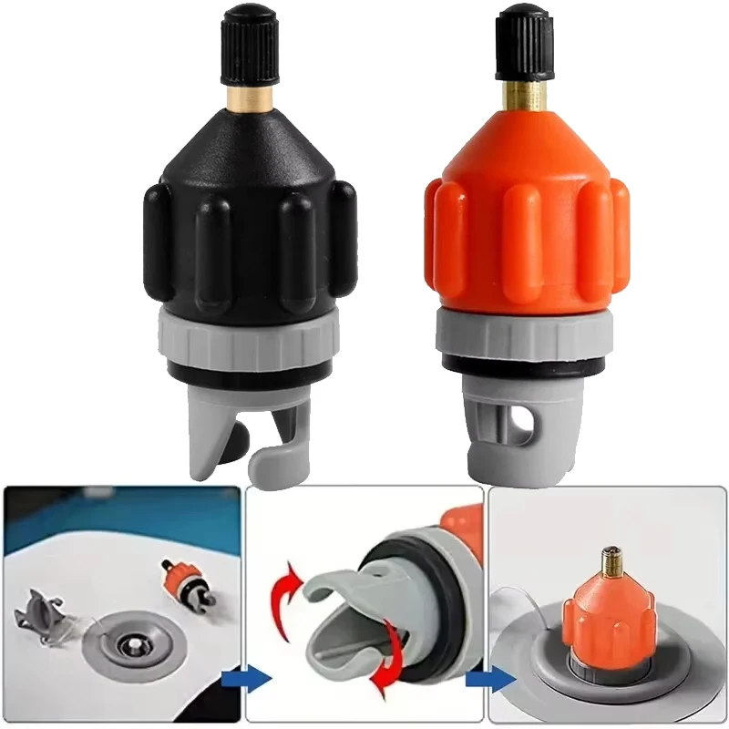 Air Valve Pump Converter Adapter, Multifit Inflation Connector for SUP Paddleboard, Kayak and Inflatable Canoe Boat Black Orange