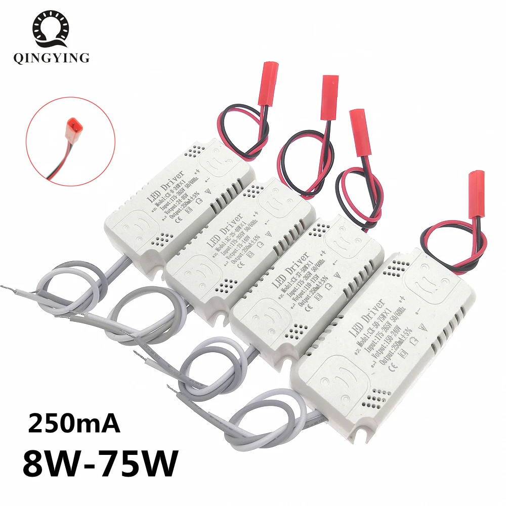 2pcs 250mA LED Driver 8-24W 25-40W 37-50W 50-75W AC175-265V Power Supply Lighting Transformers For Flexible Tape & Chandeliers