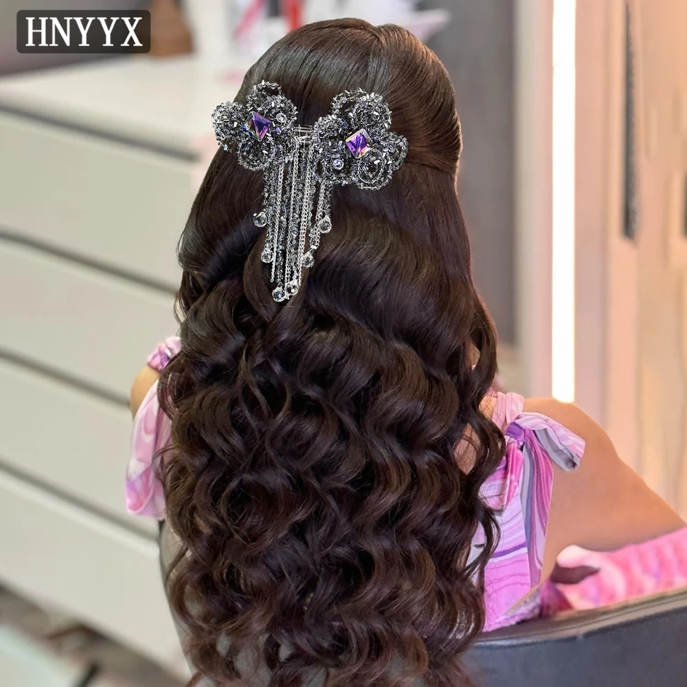 

HNYYX Crystal Hair Clips Long Tassel Flower Hairpin Luxury Hair Piece Wedding Hair Accessories Party Tiara Vintage Headwear A68