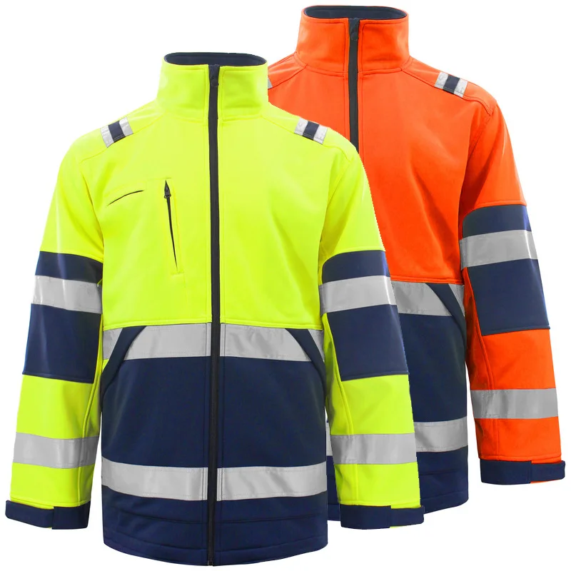 

Reflective Safety Polar Fleece Hoodie Jacket for Autumn and Winter Men's High Visibility Windproof Work Wear Jacket Men