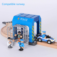 Wooden Train Track Accessories Plastic Police Office Fire Department Scene Simulation Play Wooden Railway Track Car Kid Gifts