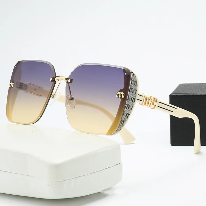 Cut Edge Sunglasses For Women Gradient Tea Half Frame Fine Glitter Light Luxury Letter Design New Hot Selling Fashion Accessory view 4