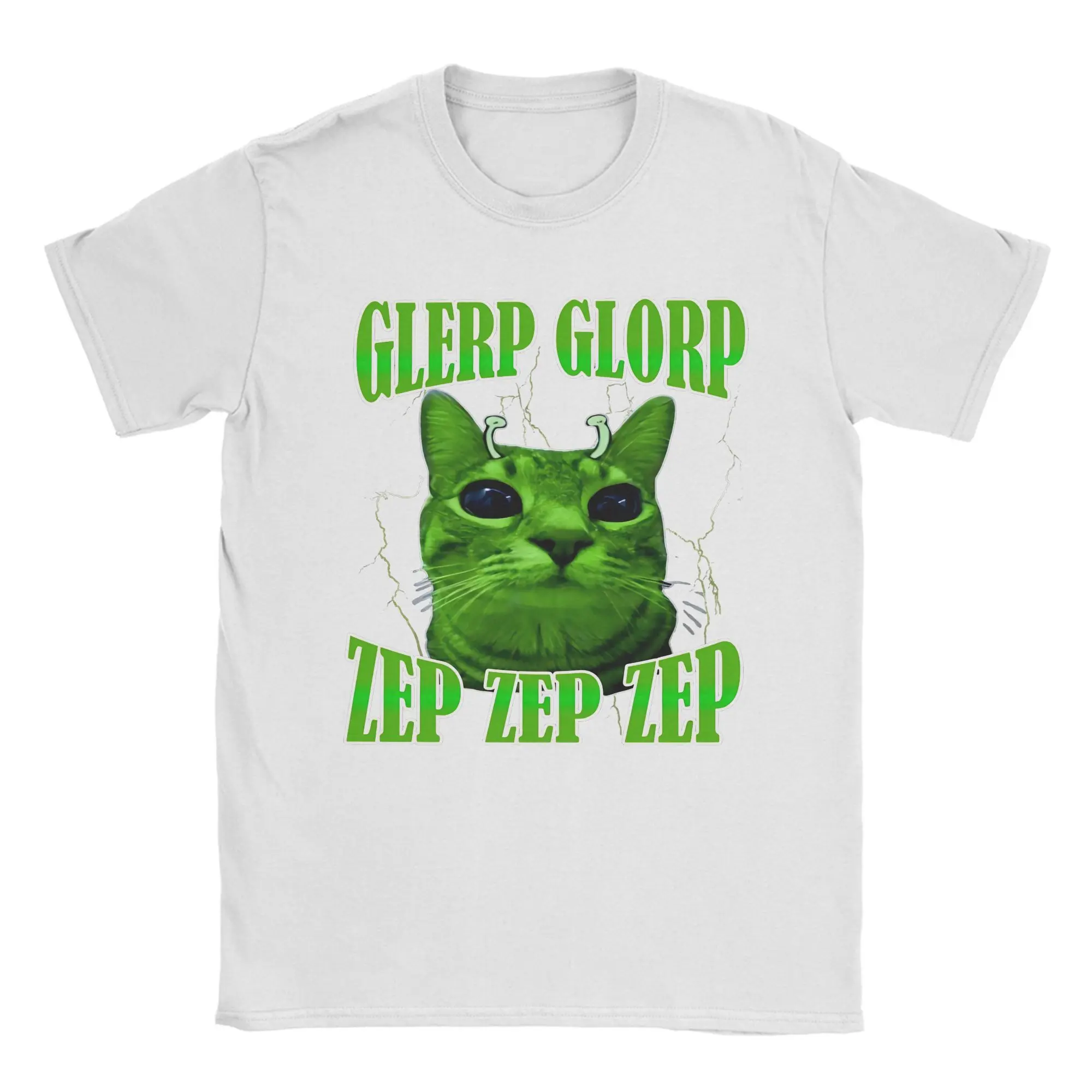 

Fun Glerp Glorp Забавная футболка Alien Cat Meme Brainrot для мужчин с круглым вырезом из чистого хлопка Футболки с короткими рукавами Подарочная одежда