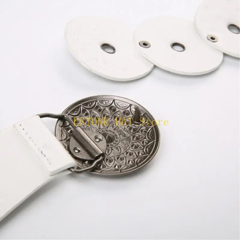 

49MF Relief Round Buckle Waist Belt Belt for Men Jeans Trousers Decors