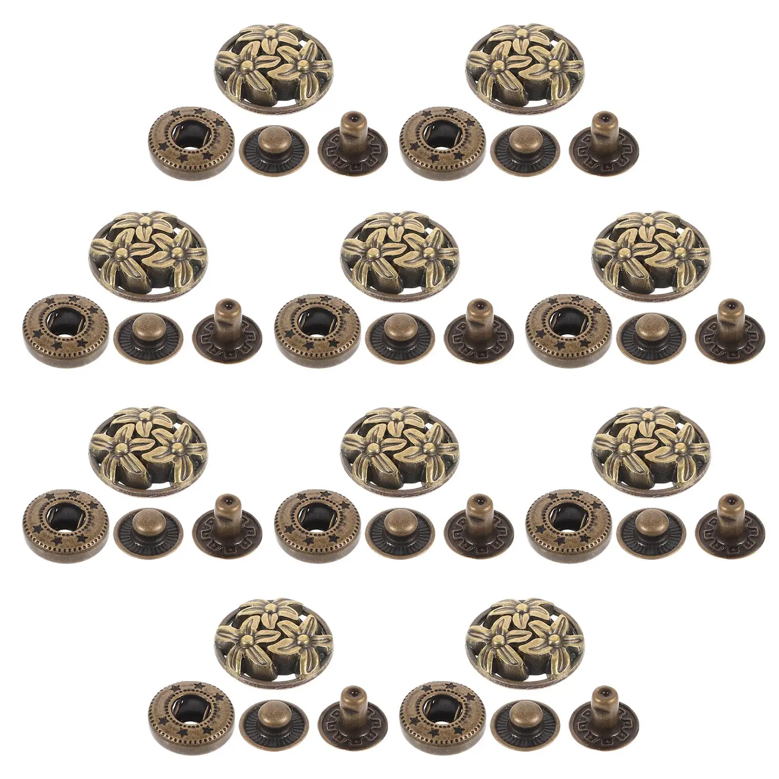 

10 Pcs Retro Metal Buckle No-sew Snap Fasteners Bag Clasp Women Suit Buttons Round Snaps for Fabric Clothes Women's