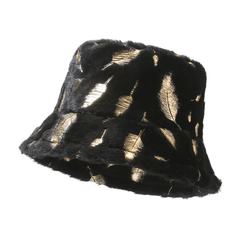 Winter Plush Bucket Hats for Women Outdoor Thick Warm  Panama Cap Solid Leopard Soft Faux  Fur  Lady  Girls  Fisherman Sun Hats