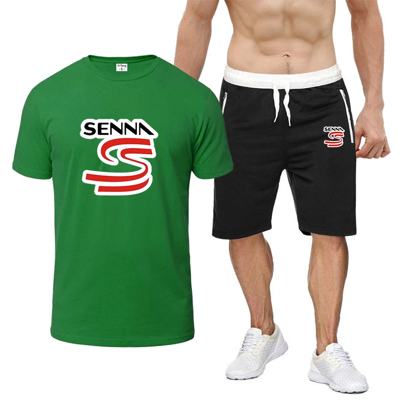 2025年人気速乾通気性スウェットtシャツサマーメンズルーズレジャーパンツアイルトン・セナロゴプリントデイリースーツ