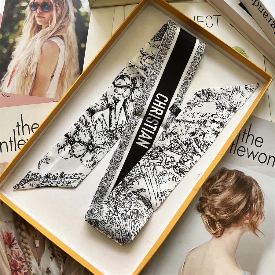 النمط الفرنسي وشاح حريري طويل المرأة مقبض حقيبة التعادل قميص طوق القوس هيرباند إكسسوار أنيق وشاح عصري متعدد الاستخدامات