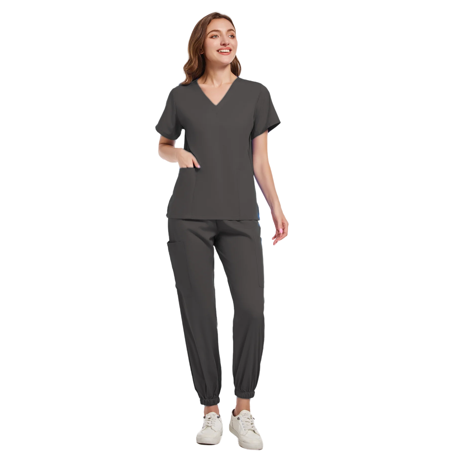 Haut à col en V à manches courtes pour femmes, uniformes d'infirmière, pantalons de jogging, ensemble médical, décontracté, été