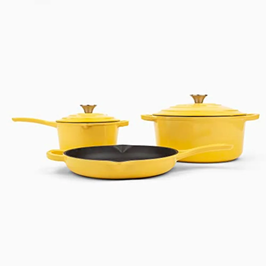 

5Piece Enameled Cast Iron Cookware Set for Home Kitchen Use Includes 5.7 Quart Dutch Oven with Lid 10.25 Inch Skillet 2.2 Quart