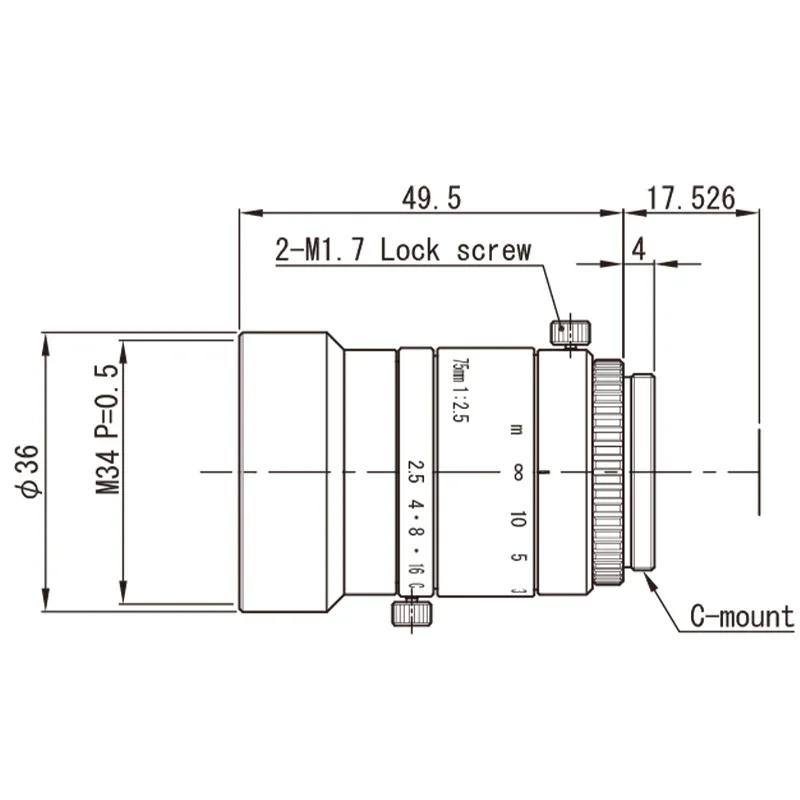 VS Technology SV-7525H 5MP 75 mm 1'' C-Mount High Contrast CCTV-Objektiv