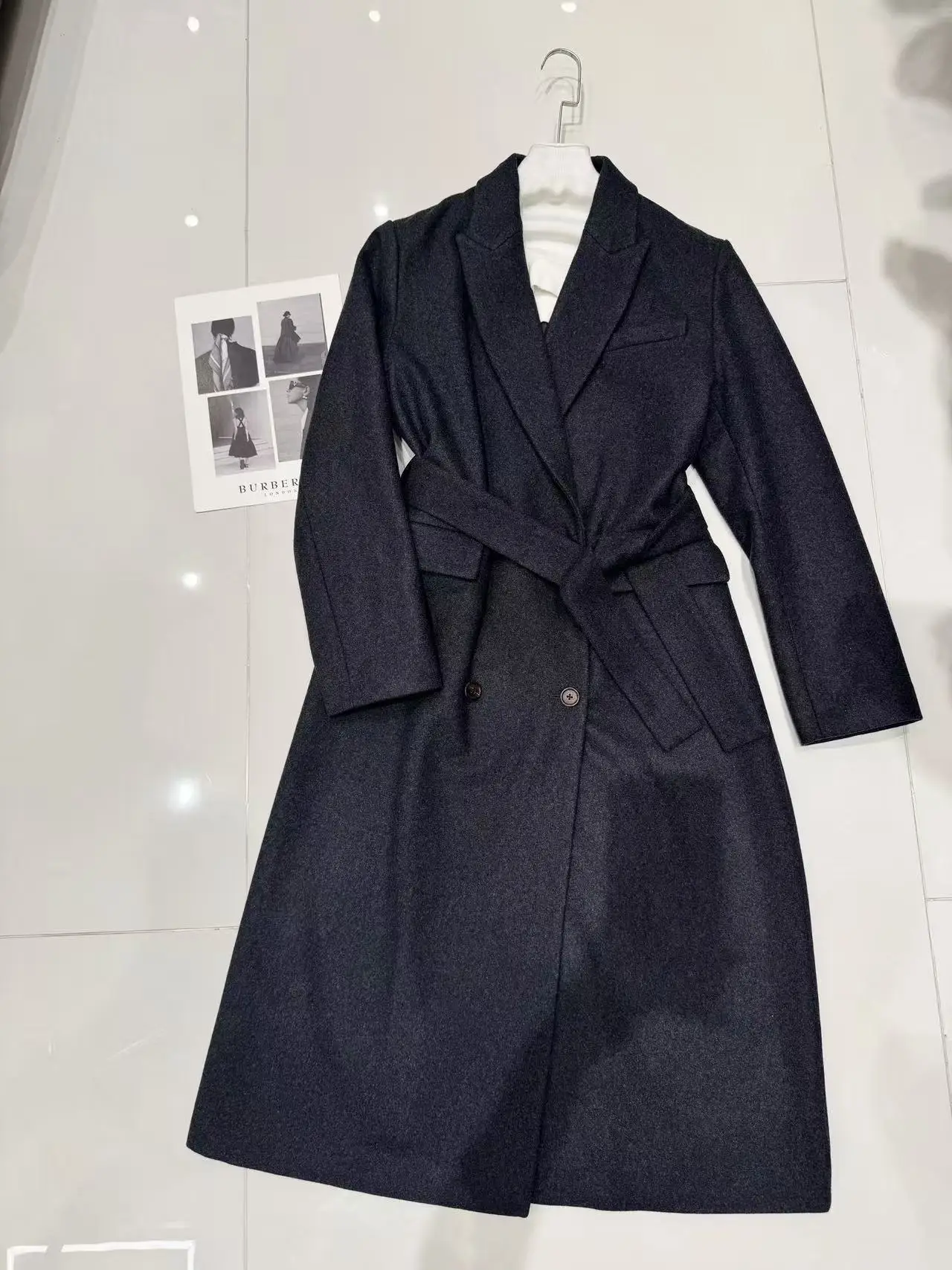 

Women's 2025 New Mid-length Coat Beaded Double-breasted Dress Collar Wool Woolen Coat