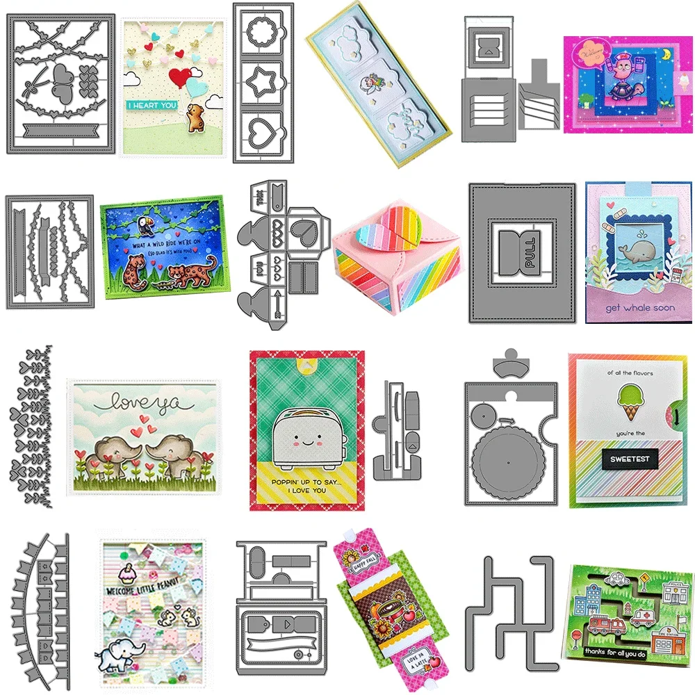 Herz-Girlande-Hintergrund, Herz-Leckerli-Box, Metall-Stanzformen, Prägung, gestanzt, für DIY-Kartenherstellung, Scrapbooking, Bastelbedarf