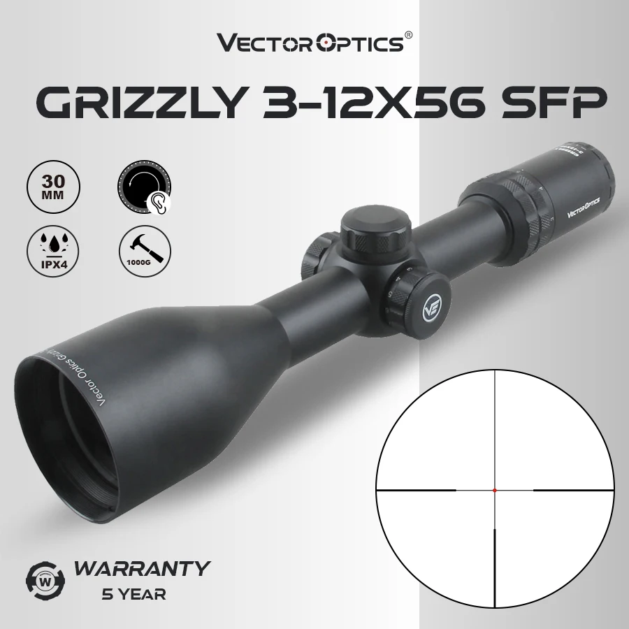 

Vector Optics Grizzly 3-12X56 Riflescope Hunting 3-12X 56Mm Rifle Scope German #4 Glass Reticle with Red Illuminated Dot