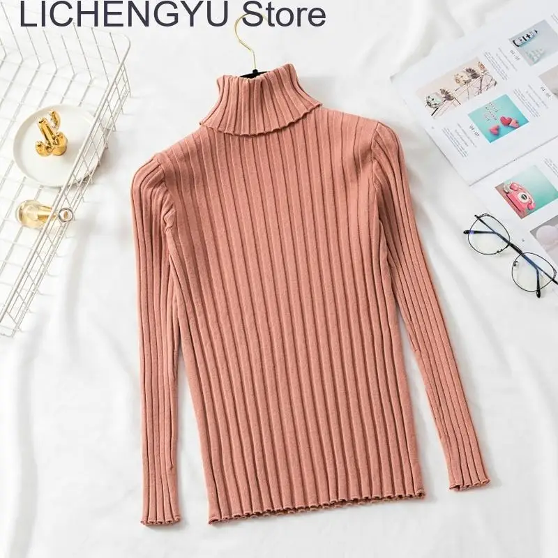 

New Autumn Knitted Pullover Sweater Women Long Sleeve Vintage Jumper Turtleneck Sweater Tops Bottomed Solid Winter Sweaters