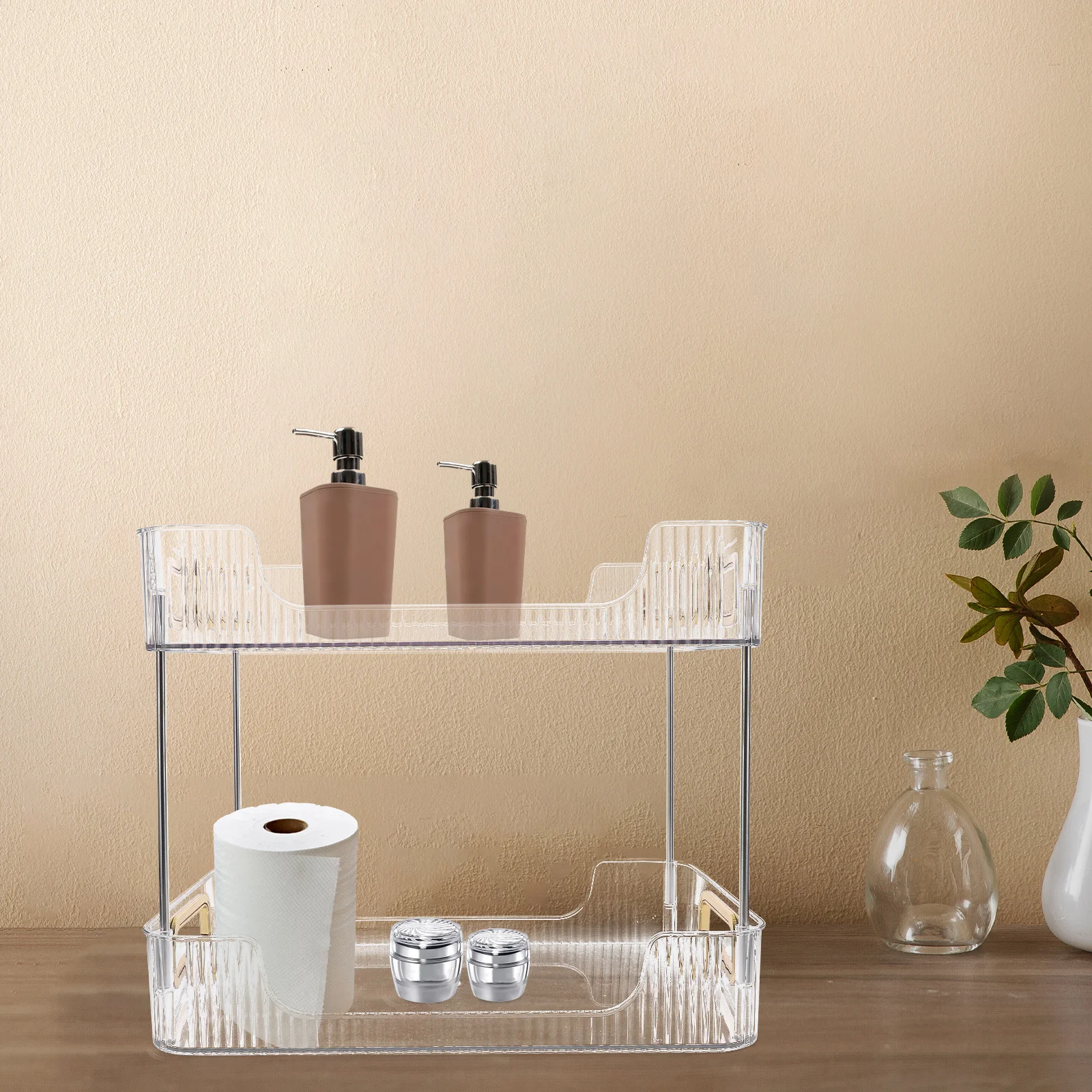 

2 Tier Storage Rack Stainless Steel PET Countertop Vanity ganizer Detachable Easy Installation Bathroom Kitchen Use Clear Design