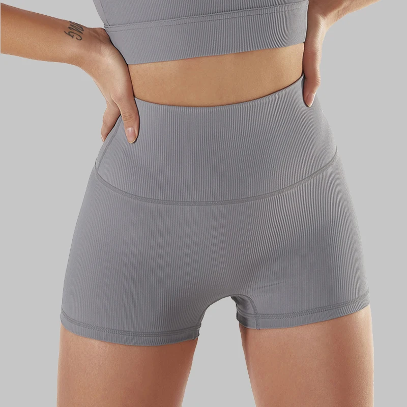 SOISOU-pantalones cortos de Yoga de tela de canalé para mujer, Shorts deportivos para gimnasio, Shorts de Fitness sin costuras de cintura alta,