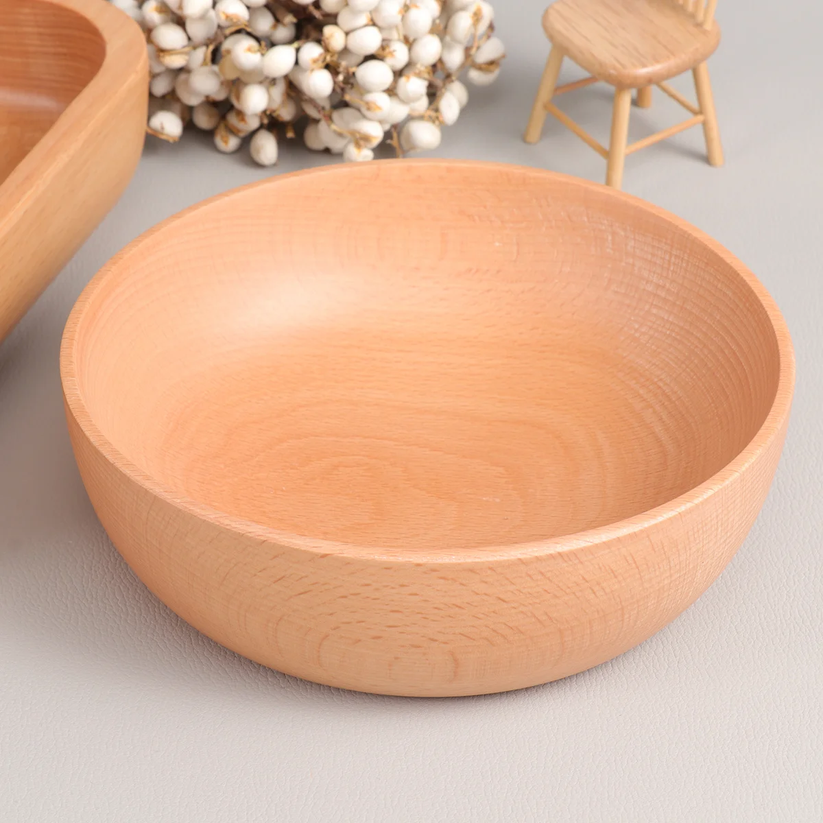 

Деревянная круглая салатница среднего размера с плоским дном, устойчивая к трещинам, натуральная зерновая миска для овощного фруктового супа для дома