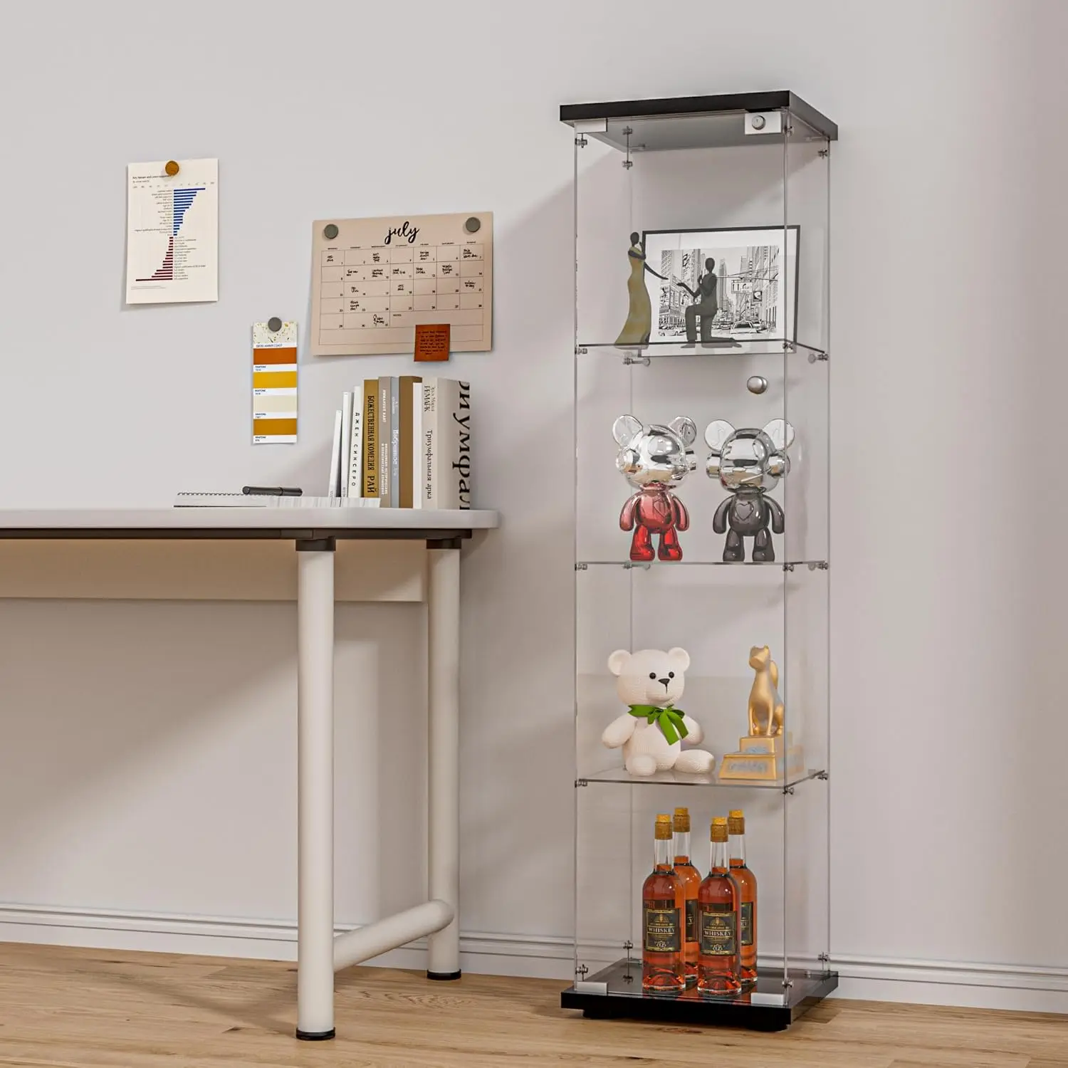 SGIAWETA-Glass Display Cabinet with Door and Lock, Quick-Install Style 4-Shelf Curio Cabinet 5mm Tempered-birthday