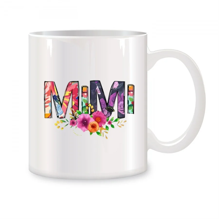 

MIMI Flowers Pattern Mugs For Women Mom Mothers Day Mama Birthday Gifts Novelty Coffee Ceramic Tea Cups White 11 oz