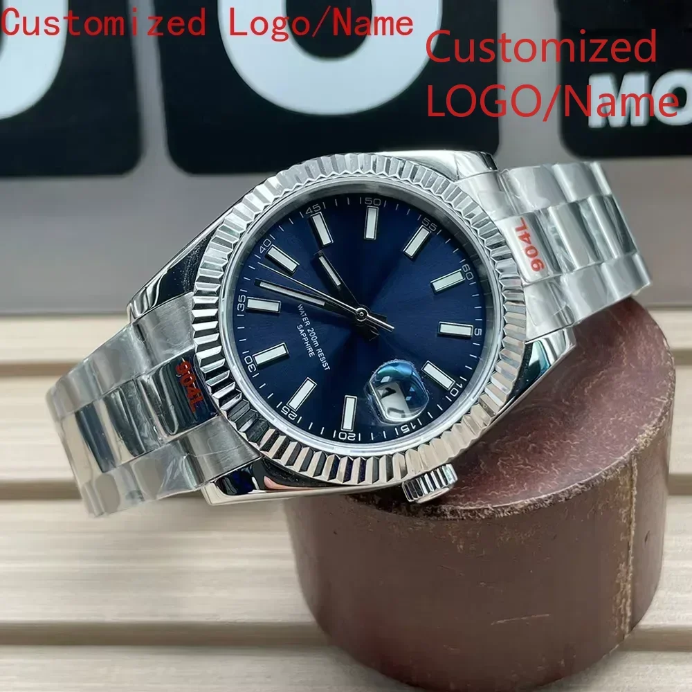 럭셔리 자동 시계 비즈니스 기계식 남성 손목시계 스테인리스 스틸 블랙 블루 사파이어 남성용 시계 맞춤형