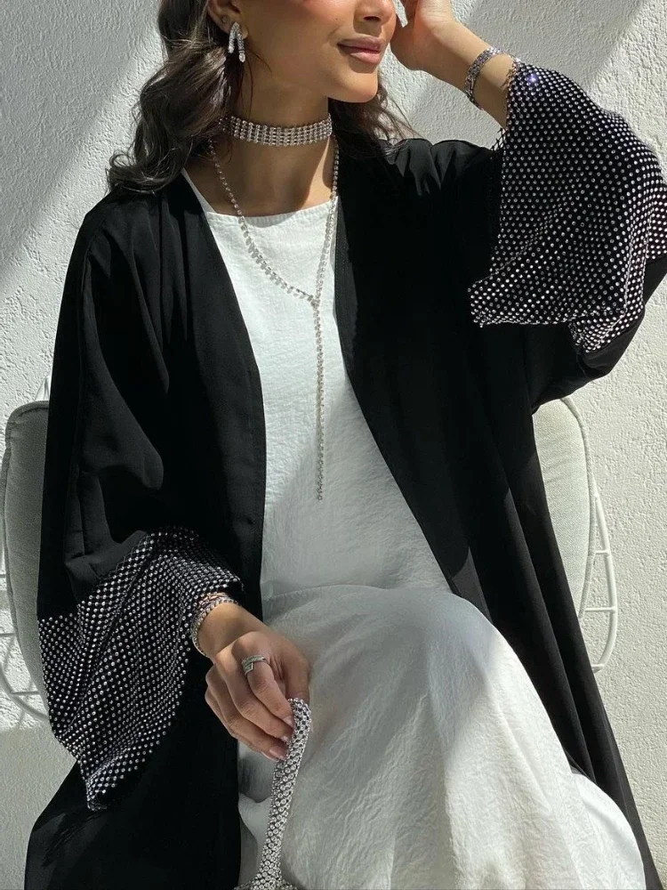 Abaya muçulmana de diamante para mulheres, abayas manga longa, vestido maxi árabe saudita, robe de kaftan marroquino, Eid, 2023