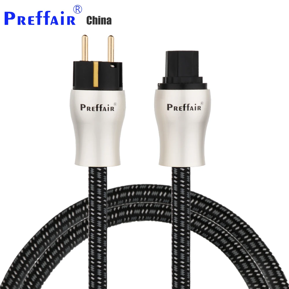 Preffair OFC Power Cord,Black-Grey 10 Guage US AC Main Supply Cable, 3 Pins C15 Female Connector, 125V/15A for Speaker, Subwoofe