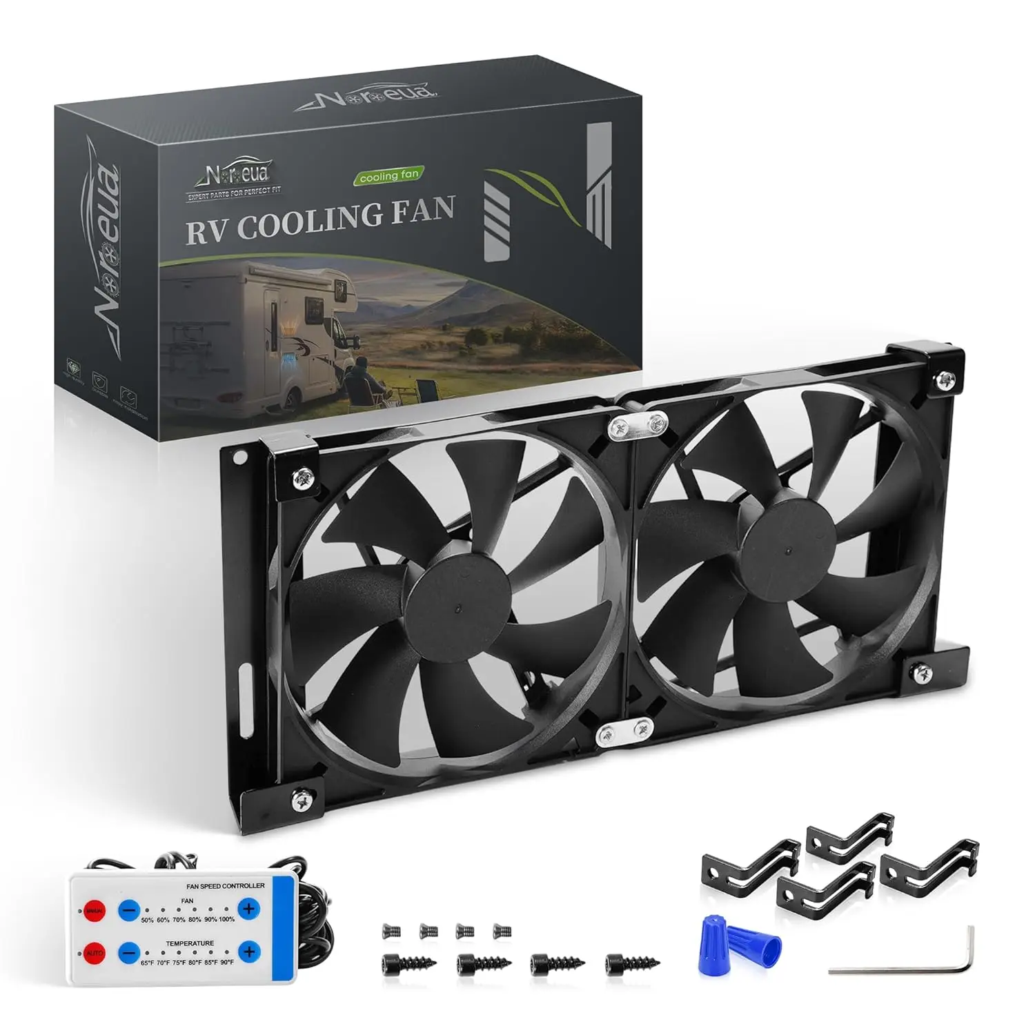 

12V RV Fridge Vent Fan 5.5', Adjustable Speed & Temp Control, Remote for RV Side Vents