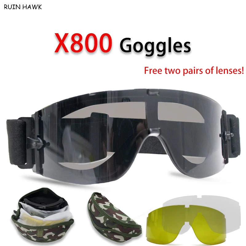 

Outdoor Military Goggles X800 Hunting Tactical Glasses Airsoft Paintball Sport Men's Sunglasses UV Protection 3 Lens