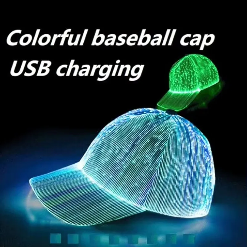 7-Color Flash Light Emitting Diode Fiber Optic Cap Night Light, Built-in Battery, Concert Neon Light Cap