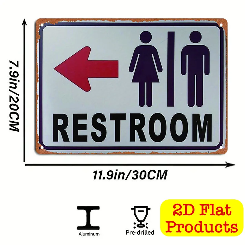 2D Flat 1pc Men Women Indicator Sign, Arrow Direction Plate Wall Art Print, Bathroom Symbol Sign Decorative Painting, Restroom S