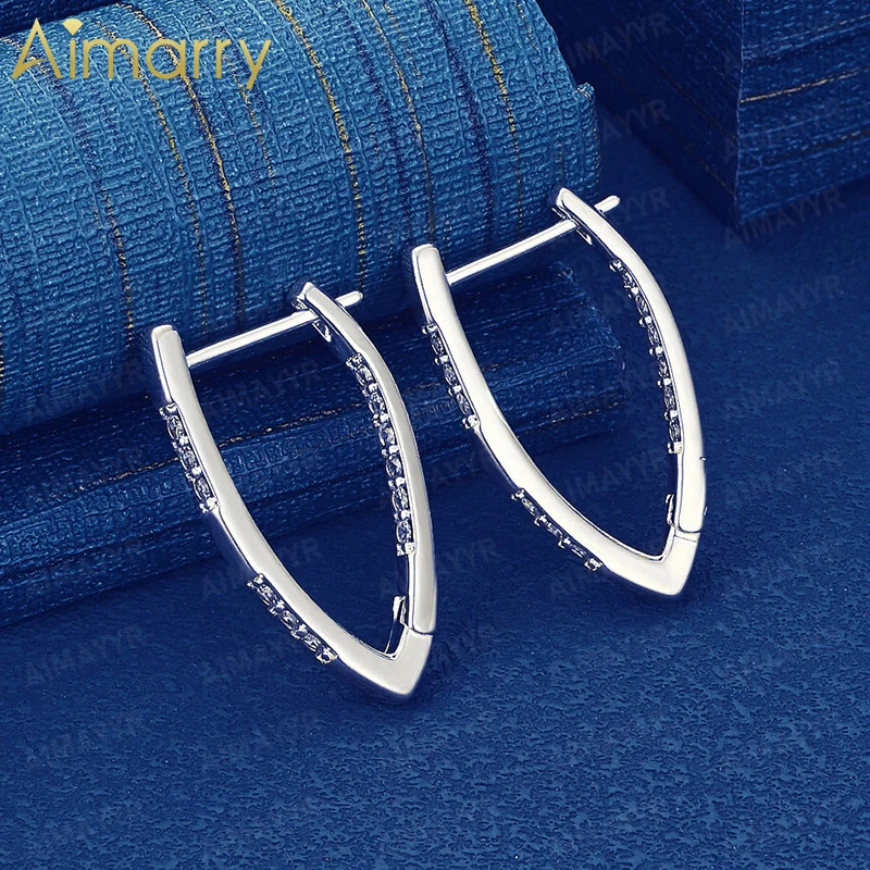 925 Sterling Silver 15mm * 25mm Light Luxury V-shaped Set AAA Zircon Earrings for Women High-quality Fashion Jewelry