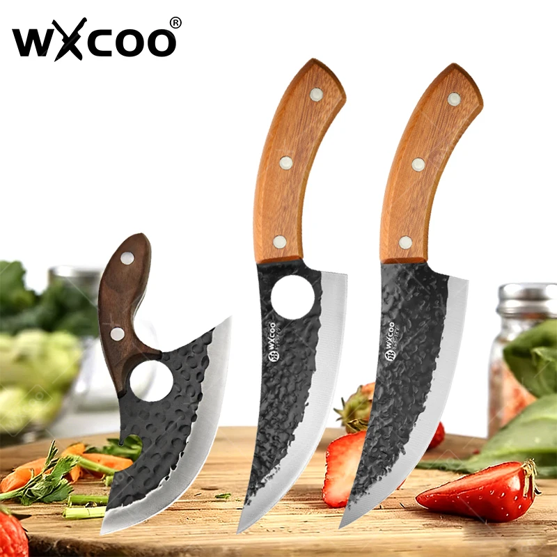 WXCOO Professional Forged Kitchen Knife High Carbon Boning Knife Ergonomic Wooden Handle Meat Cleaver for Home and Restaurant