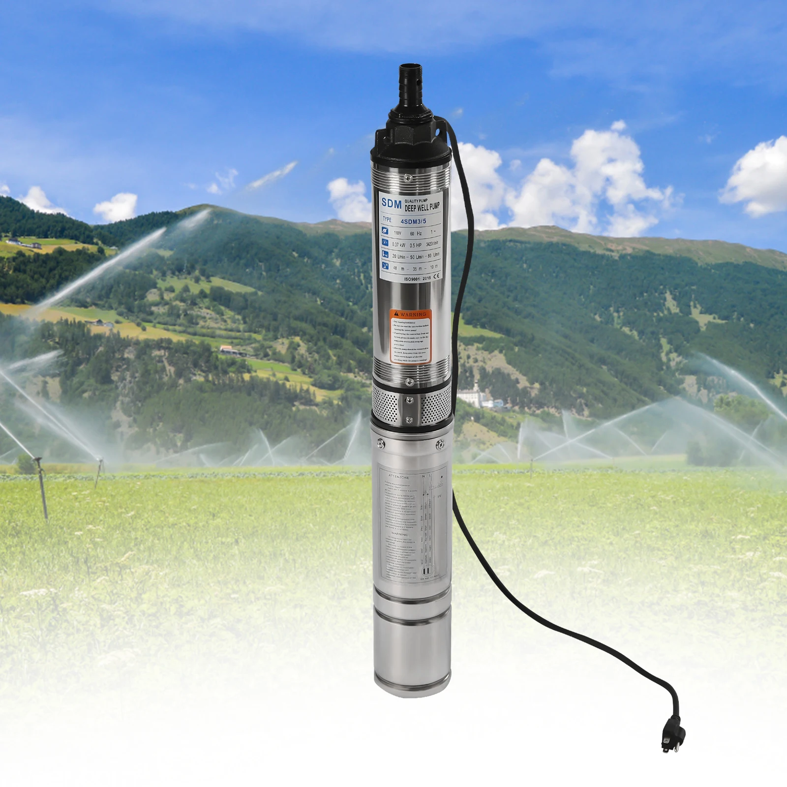 110V/60HZ 370W 0.5HP Deep Well Submersible Pump Stainless Steel Water Pump 16GPM 157ft 1.25