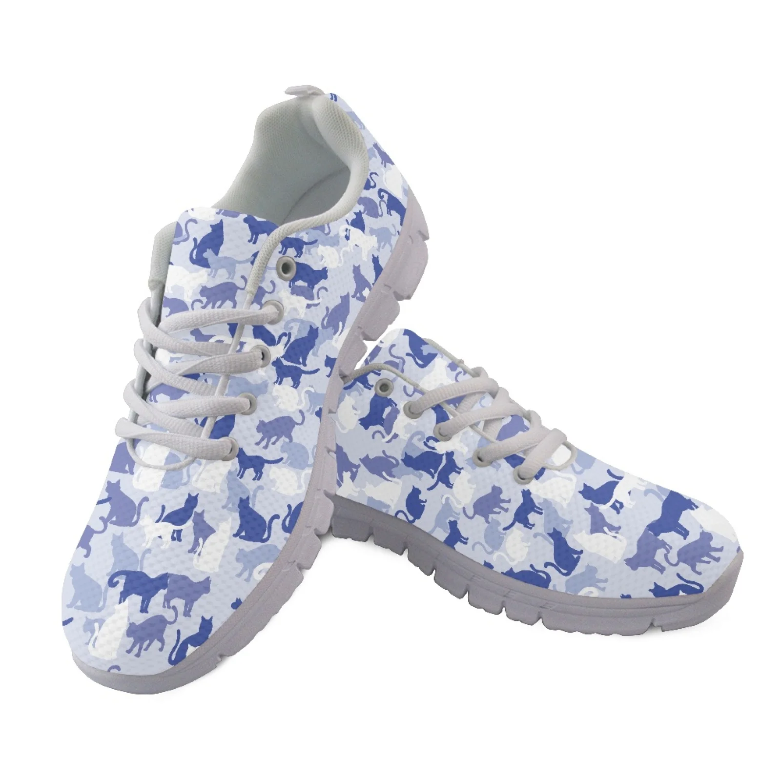 Coloranimal Blue Cat Silhouette New Design Athletic Walking Sneakers, Lightweight Breathable Training Shoes for Women and Men