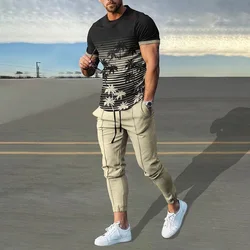 Conjunto de camisetas y pantalones de chándal con estampado 3D de árbol de coco Hawaiano para hombre, camiseta de manga corta de gran tamaño, ropa