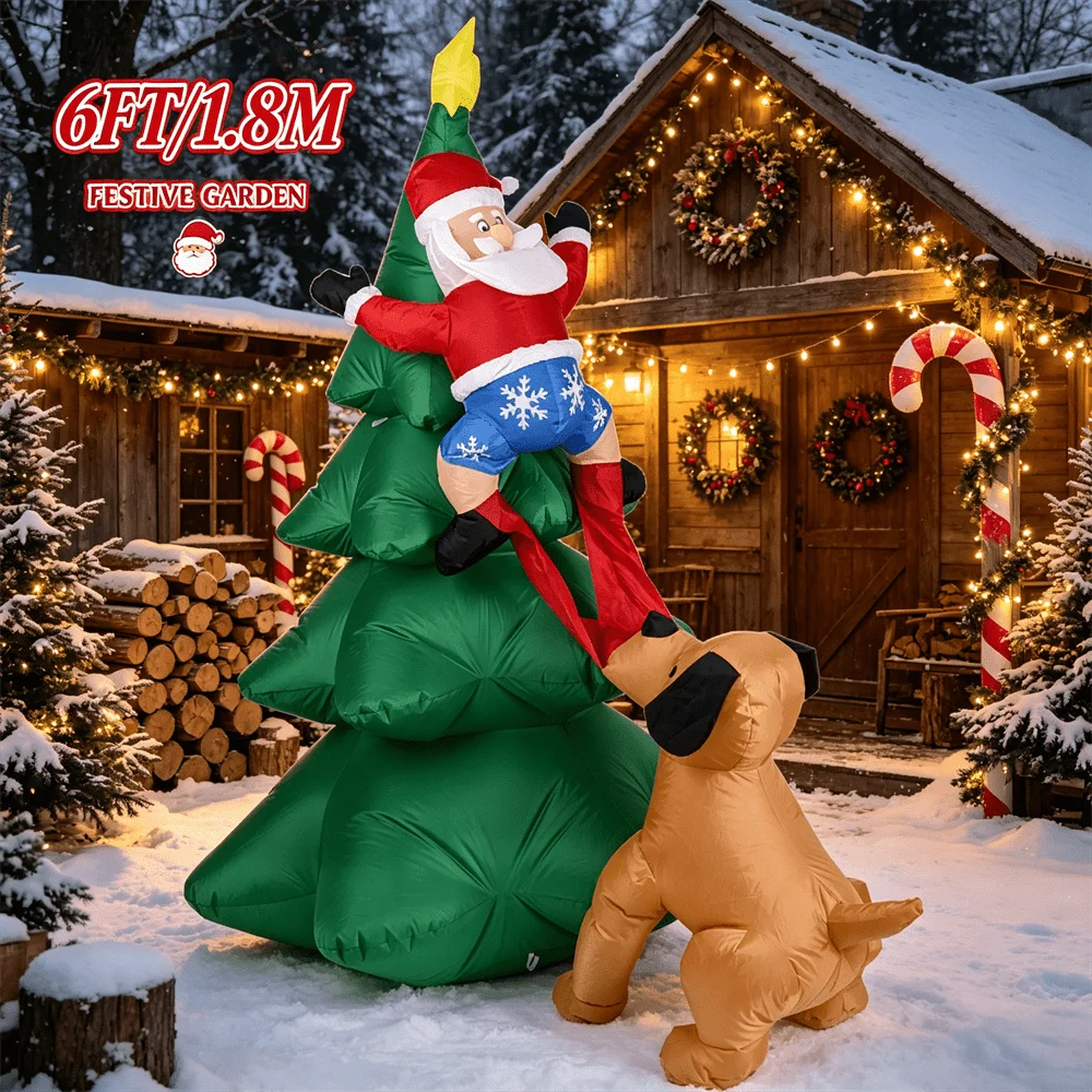 Outdoor Lighting On Trees - 6FT/1.8M Dog Pulling Santa On Christmas