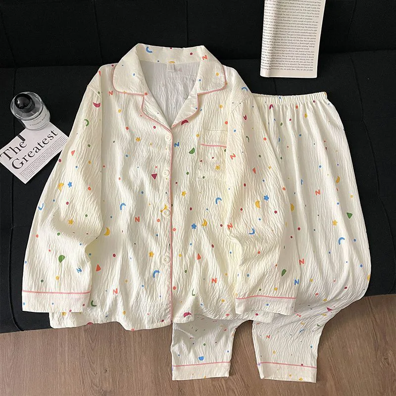 Spring and Autumn Pajamas, Women's Long Sleeve Long Pants, Cartoon Cute Beauty Girl Home Clothes Set, Can be worn outside