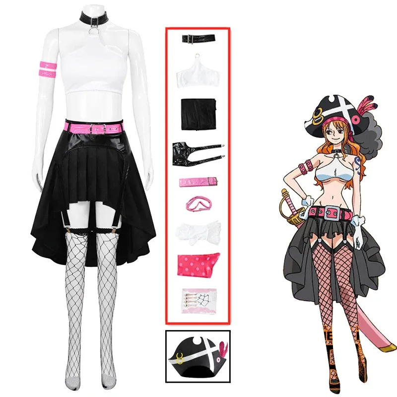 Anime uma peça cosplay filme vermelho nami cosplay trajes mulher saia sexy roupas halloween natal carnaval traje nami peruca