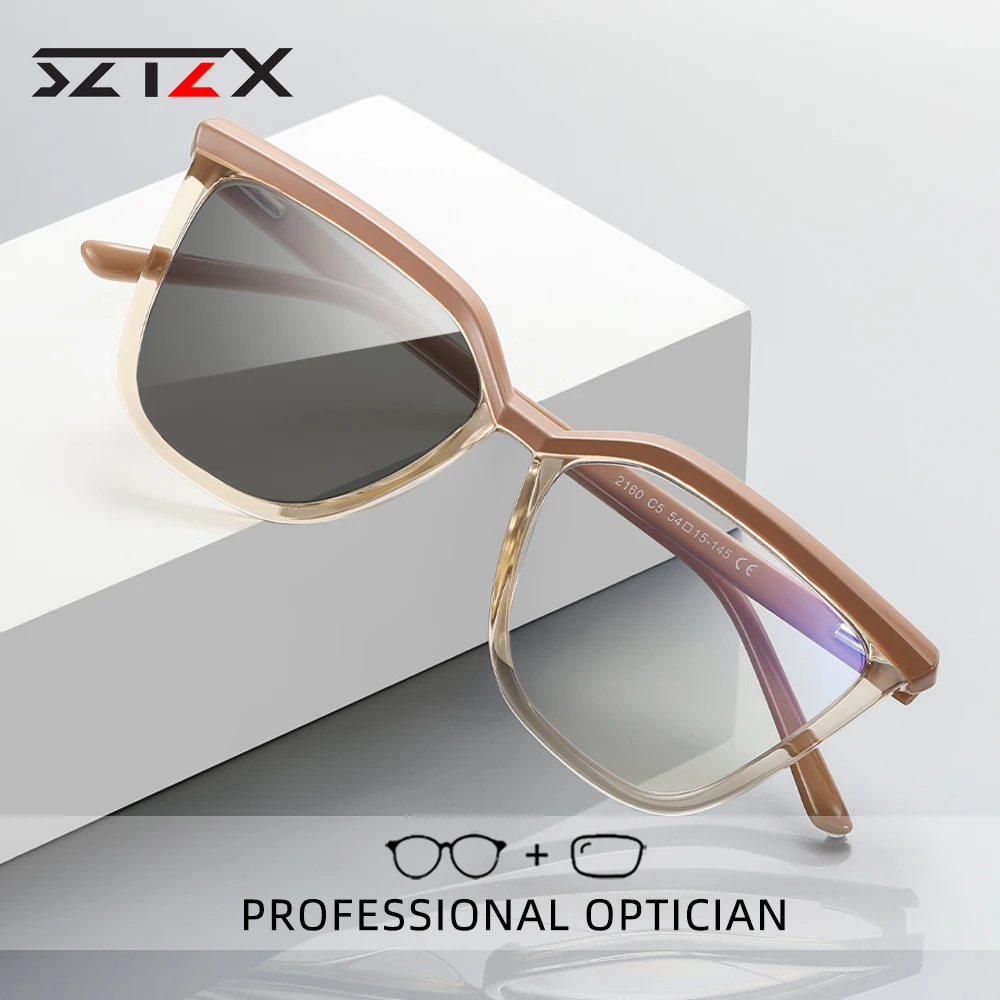 

SZTZX New Women Cat Eye Anti Blue Light Computer Reading Glasses Photochromic Myopia Hyperopia Prescription Optical Eyewear