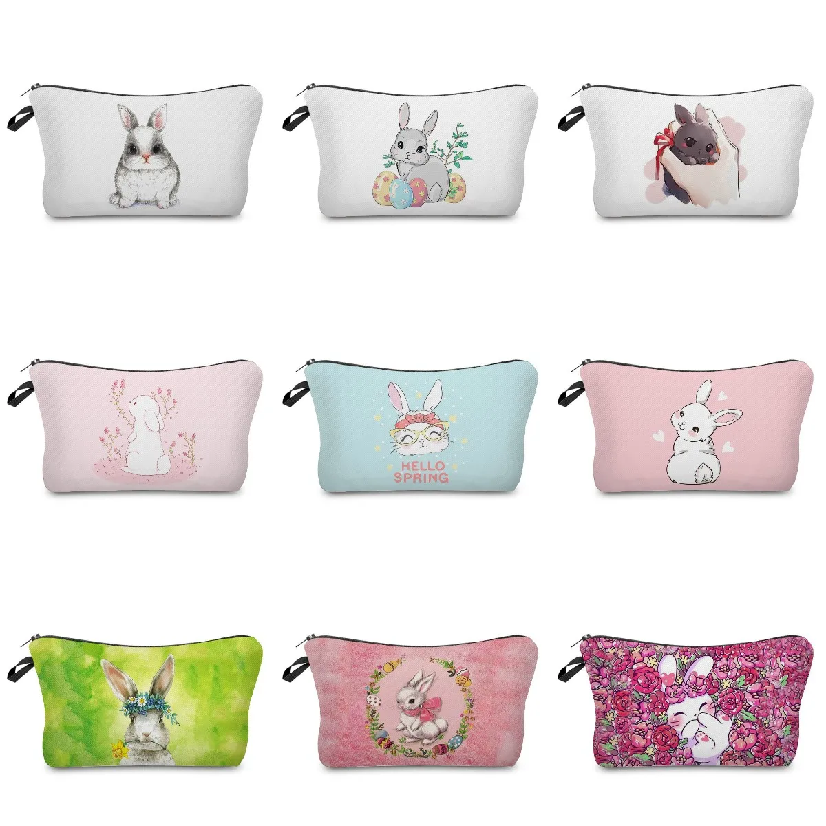 Kawaii Rabbit Print Women Makeup Bag Portable Cosmetics Organizer Bag Cute Animal Student Pencil Case Beach Travel Toiletry Kit